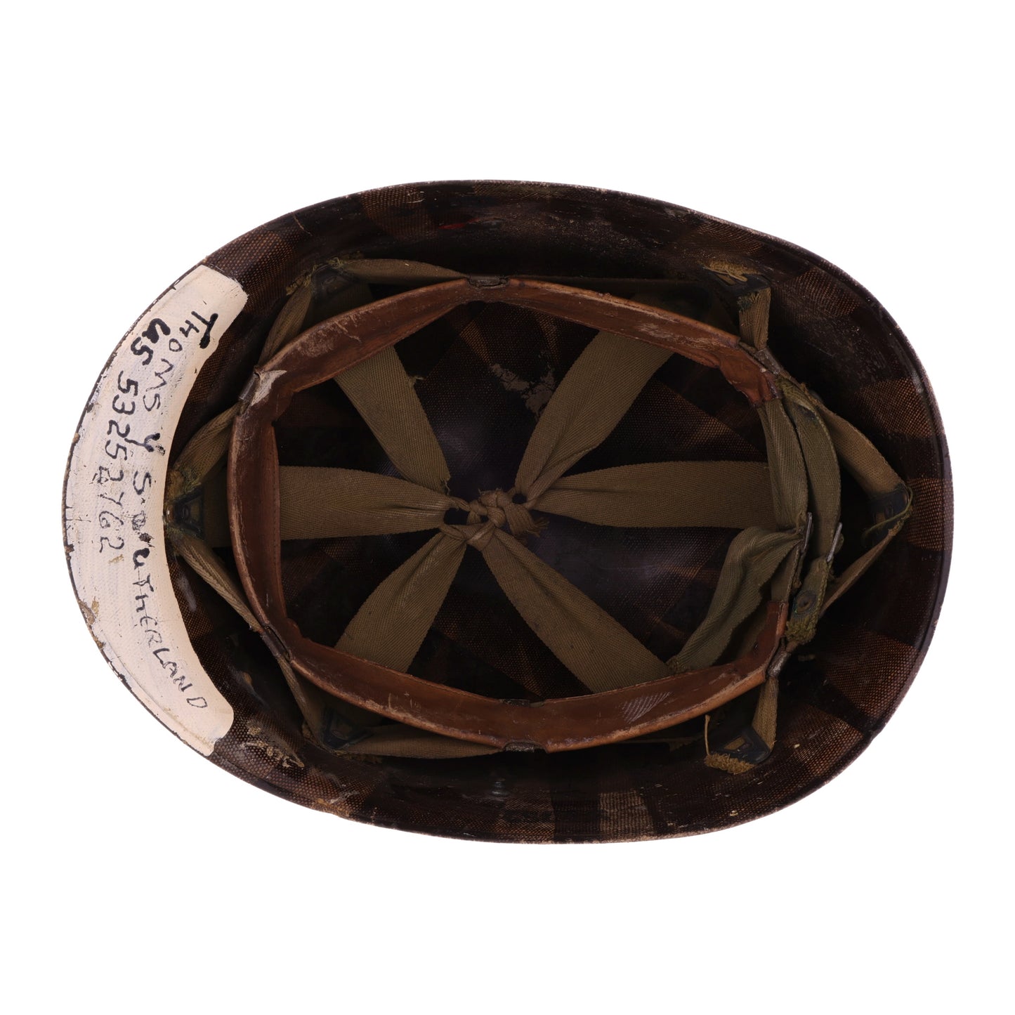 WWII U.S. 2nd Infantry Division Westinghouse M-1 Helmet Liner with Korean War Headband & Neckband Identified to Thomas Y. Southerland (1944-53)