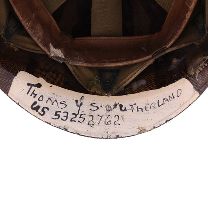 WWII U.S. 2nd Infantry Division Westinghouse M-1 Helmet Liner with Korean War Headband & Neckband Identified to Thomas Y. Southerland (1944-53)