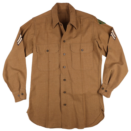 WWII U.S. Army 4th Infantry Division Corporal's M37 Wool Service Shirt with Gas Flap Marked with Laundry Numbers