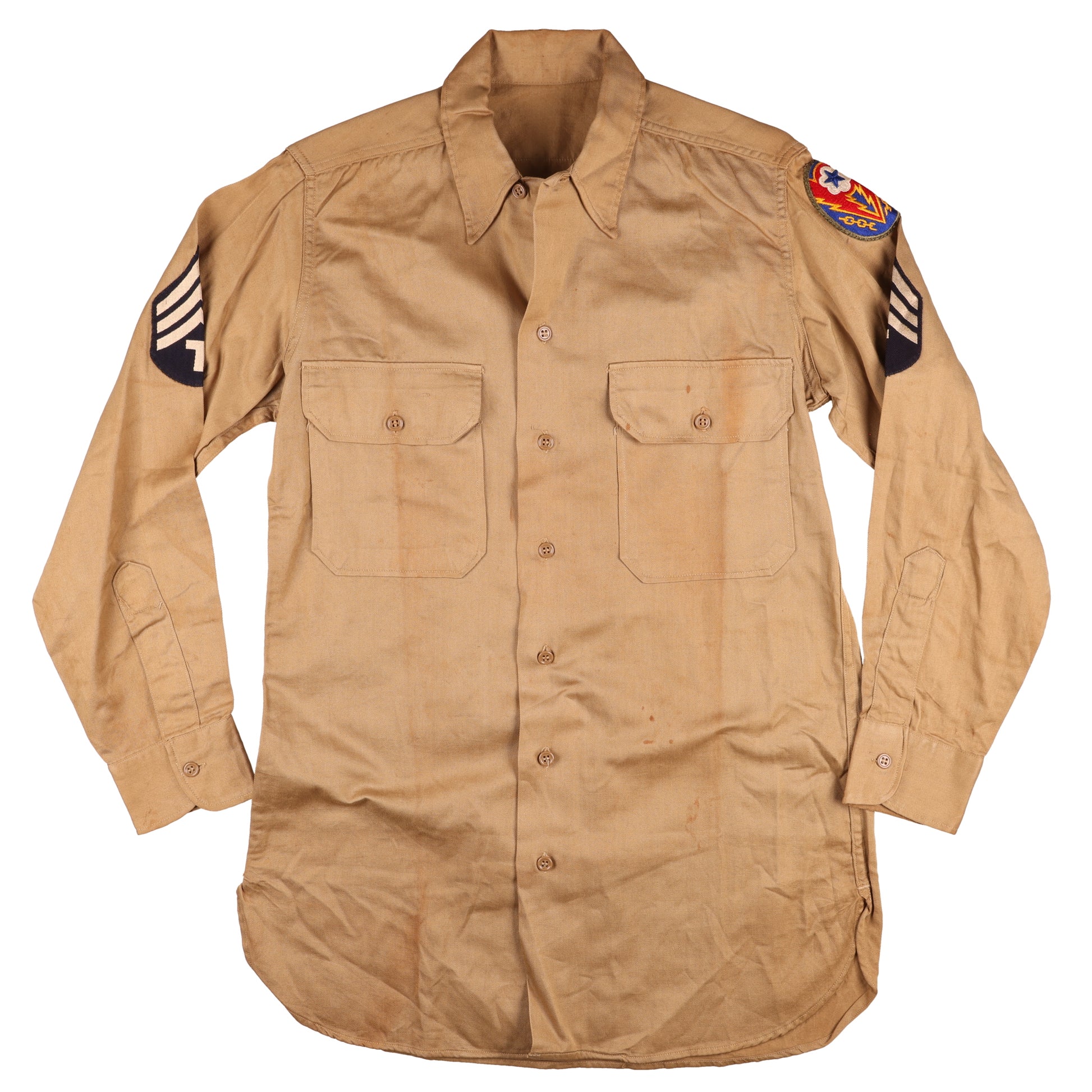 WWII U.S. Army Advance Section of the Communications Zone (ADSEC) T/Sgt.'s Khaki Cotton Service Shirt Size 14 1/2 x 32 (1944)