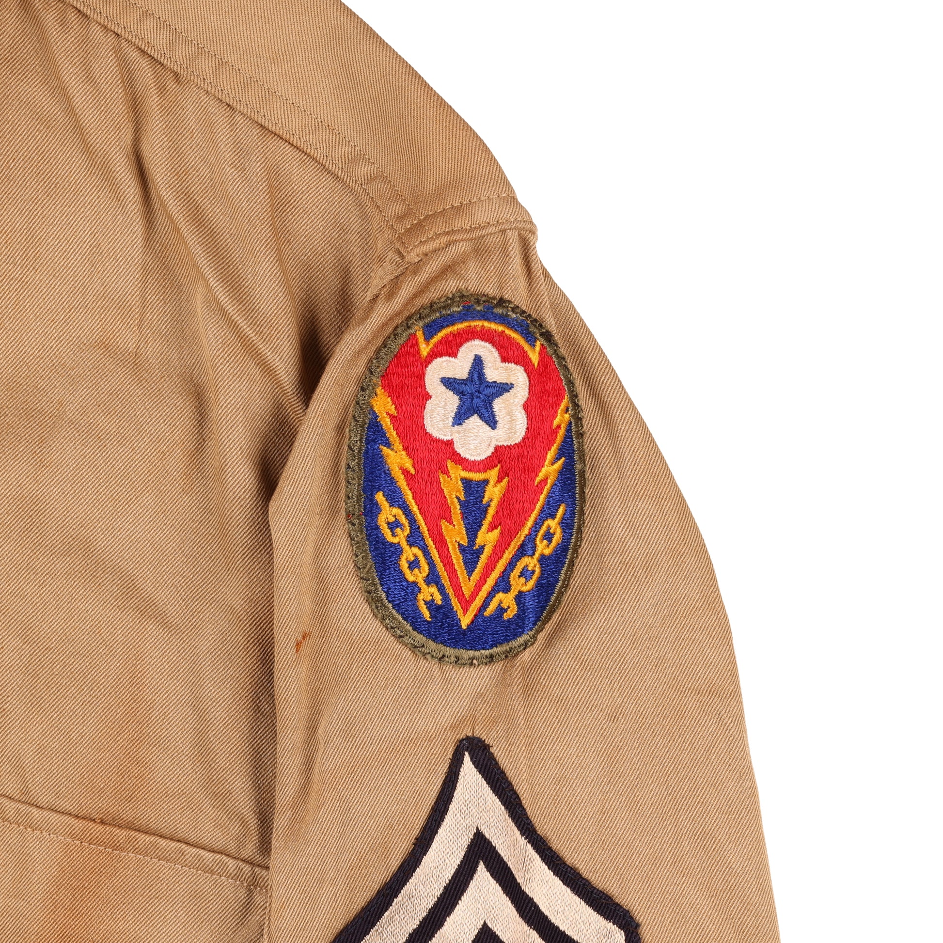 WWII U.S. Army Advance Section of the Communications Zone (ADSEC) T/Sgt.'s Khaki Cotton Service Shirt Size 14 1/2 x 32 (1944)