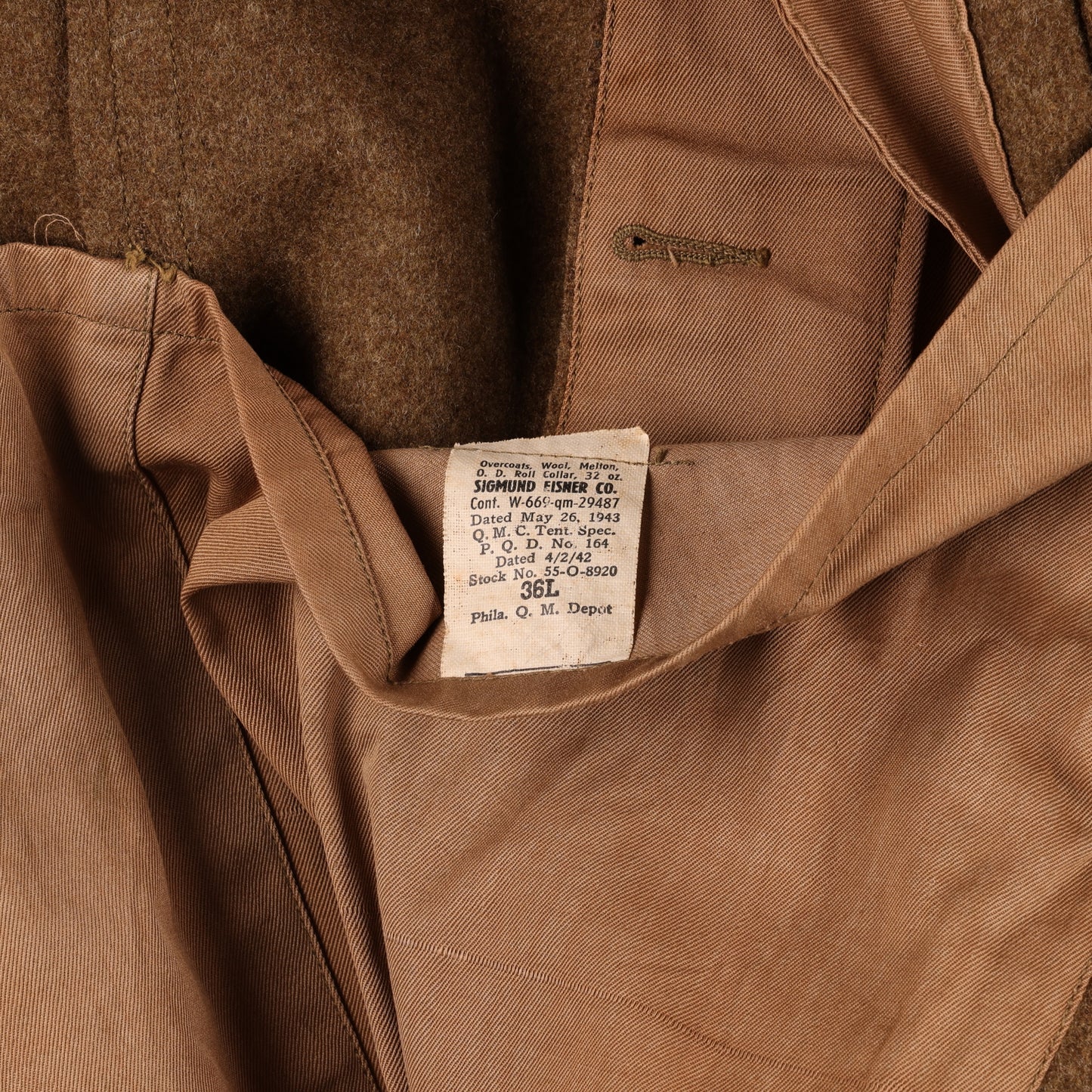 WWII U.S. Army Cpl.'s Wool Overcoat by Sigmund Eisner Co. Size 36L (1943)