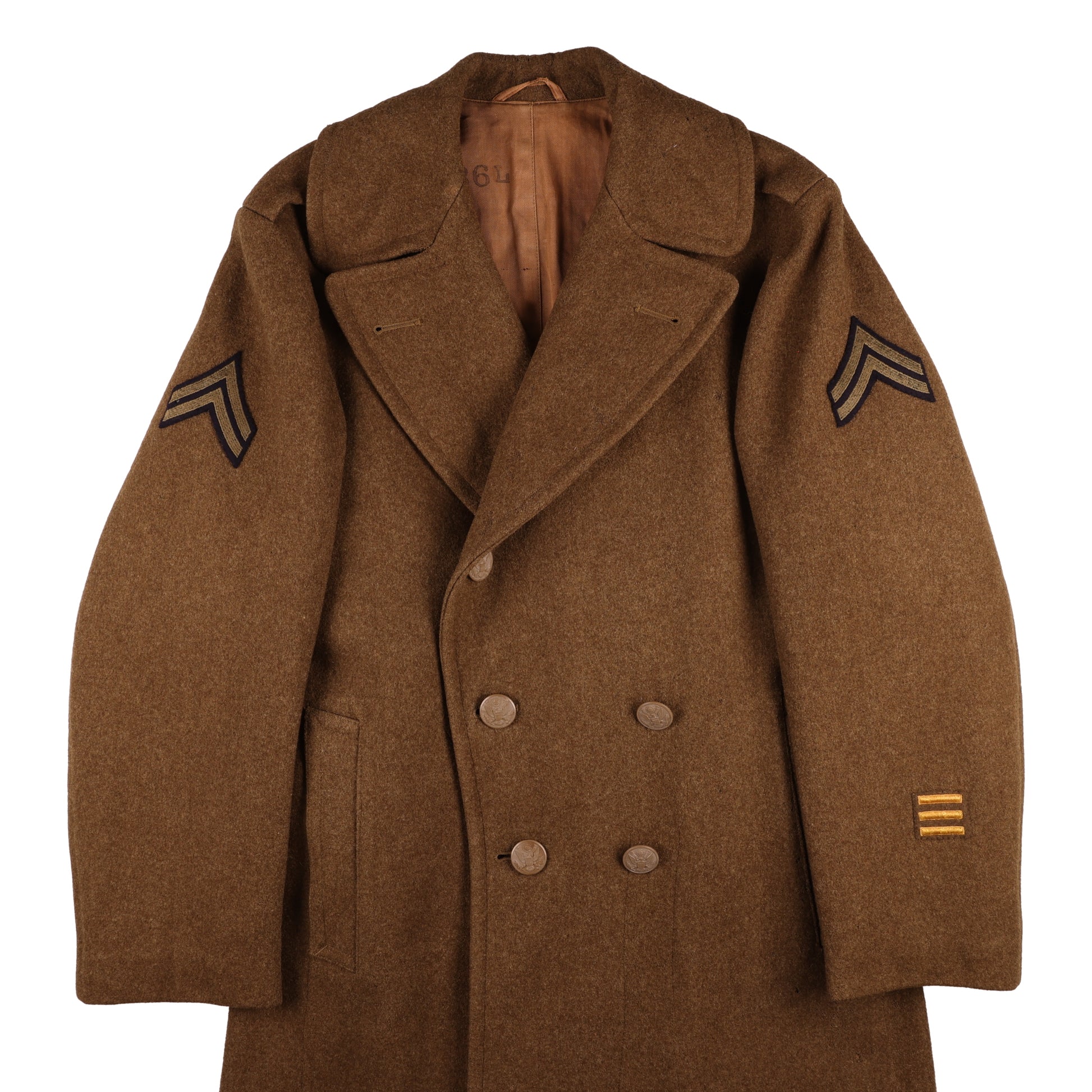 WWII U.S. Army Cpl.'s Wool Overcoat by Sigmund Eisner Co. Size 36L (1943)