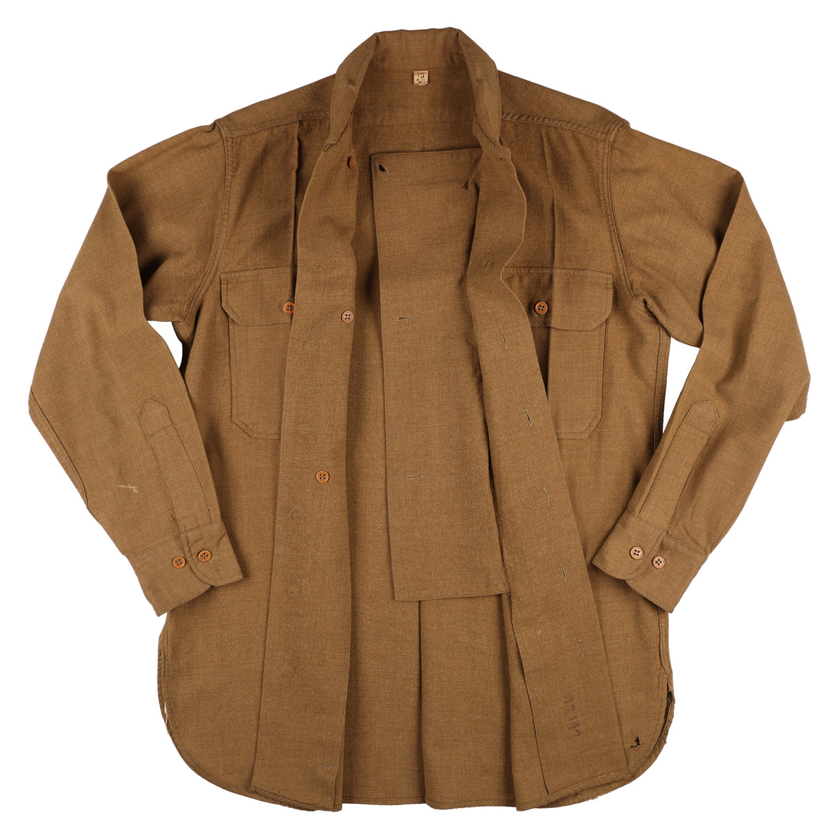 WWII U.S. Army Enlisted Man's M37 Wool Service Shirt with Gas Flap Marked with Laundry Number (Size 15 x 33)