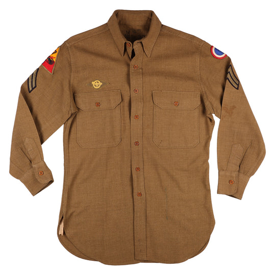 WWII U.S. Army Ground Forces Replacement & 7th Armored Division Corporal's M37 Wool Service Shirt Marked with Laundry Numbers (Size 14 1/2 x 32)