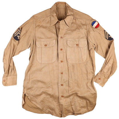 WWII U.S. Army Ground Forces T/5's Khaki Cotton Service Shirt Marked with Laundry Number