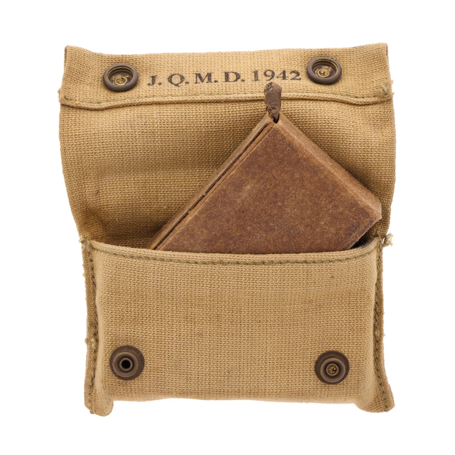 WWII U.S. M1910 First Aid Pouch by J.Q.M.D. with Carlisle Bandage (1942)