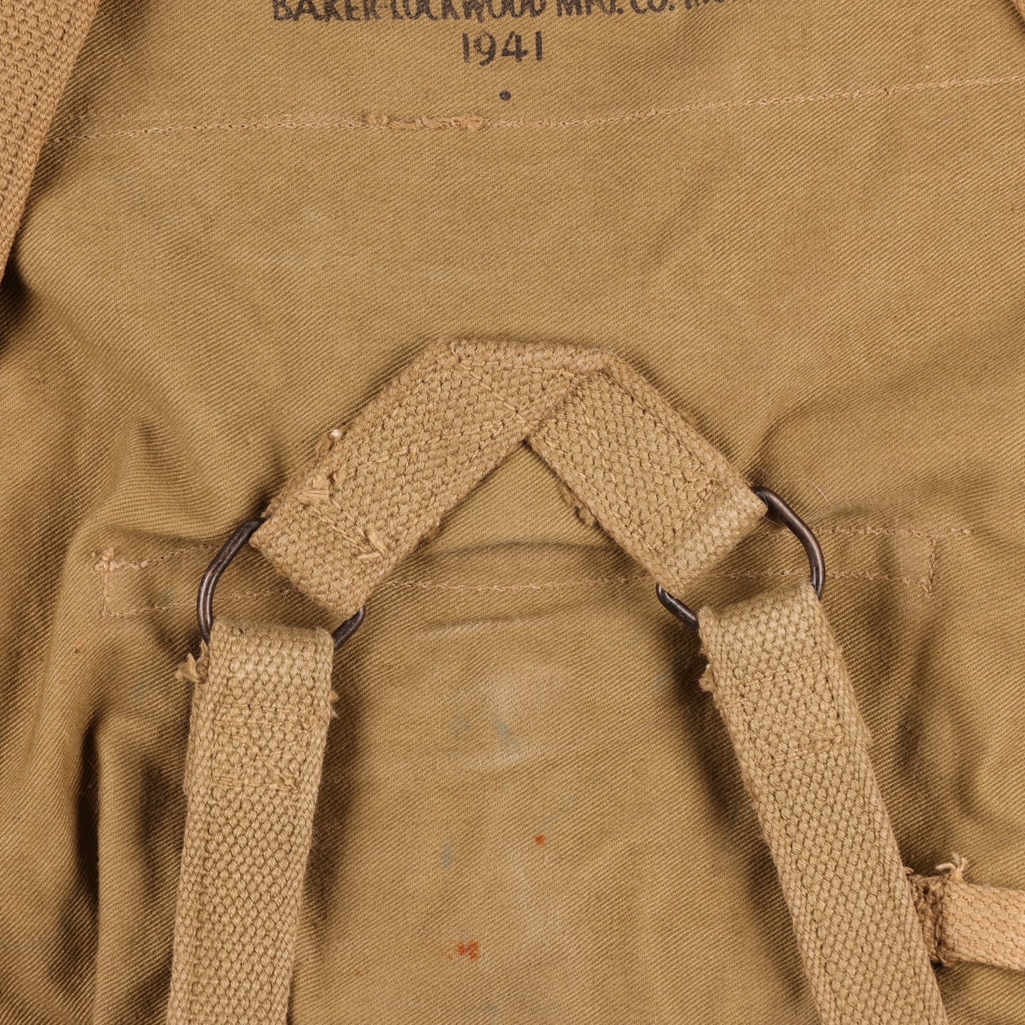 WWII U.S. Army M1928 Haversack by Baker-Lockwood Mfg. Co., Inc. with Pack Carrier & M1936 Pistol Belt Identified to George Petavine Jr. (1941)