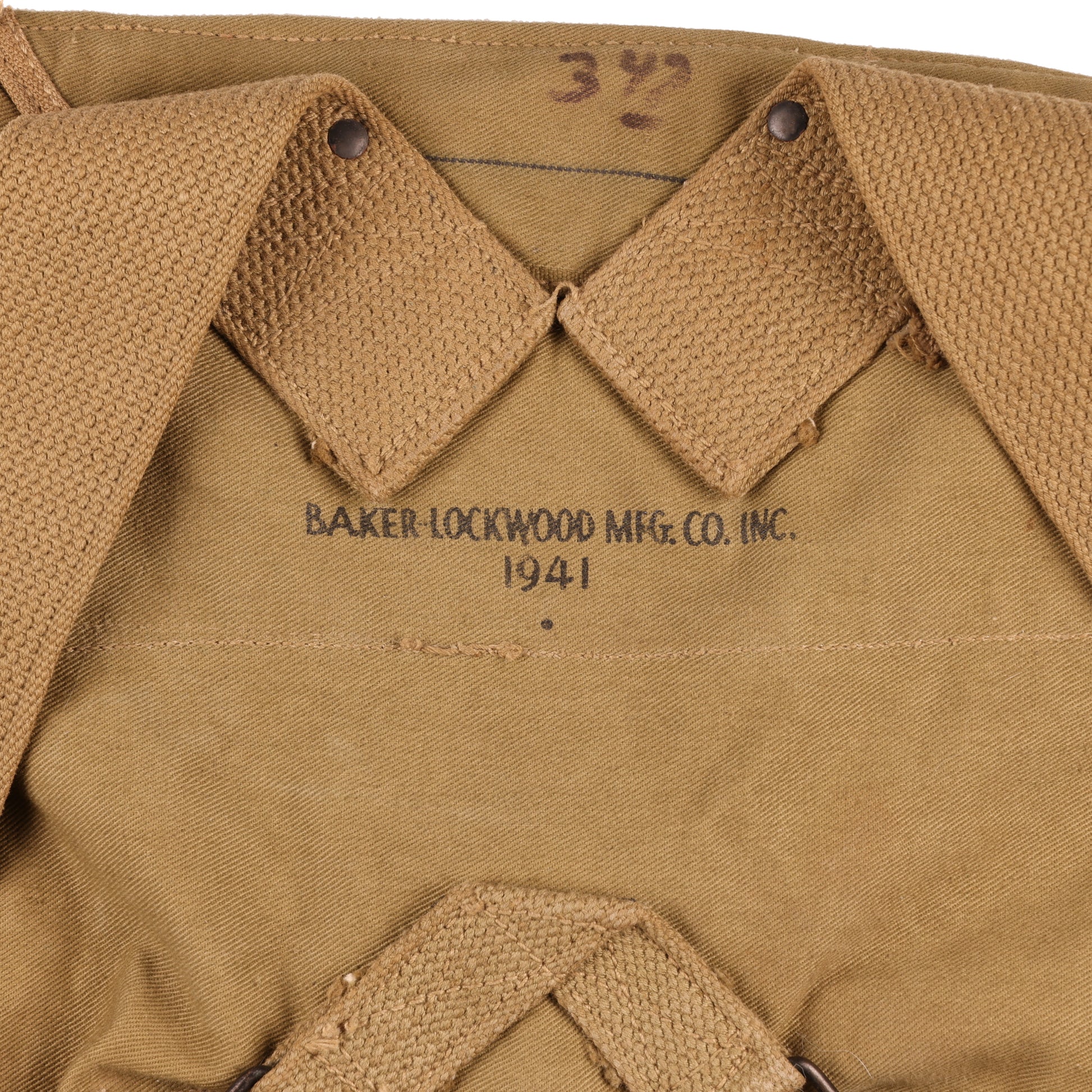 WWII U.S. Army M1928 Haversack by Baker-Lockwood Mfg. Co., Inc. with Pack Carrier & M1936 Pistol Belt Identified to George Petavine Jr. (1941)