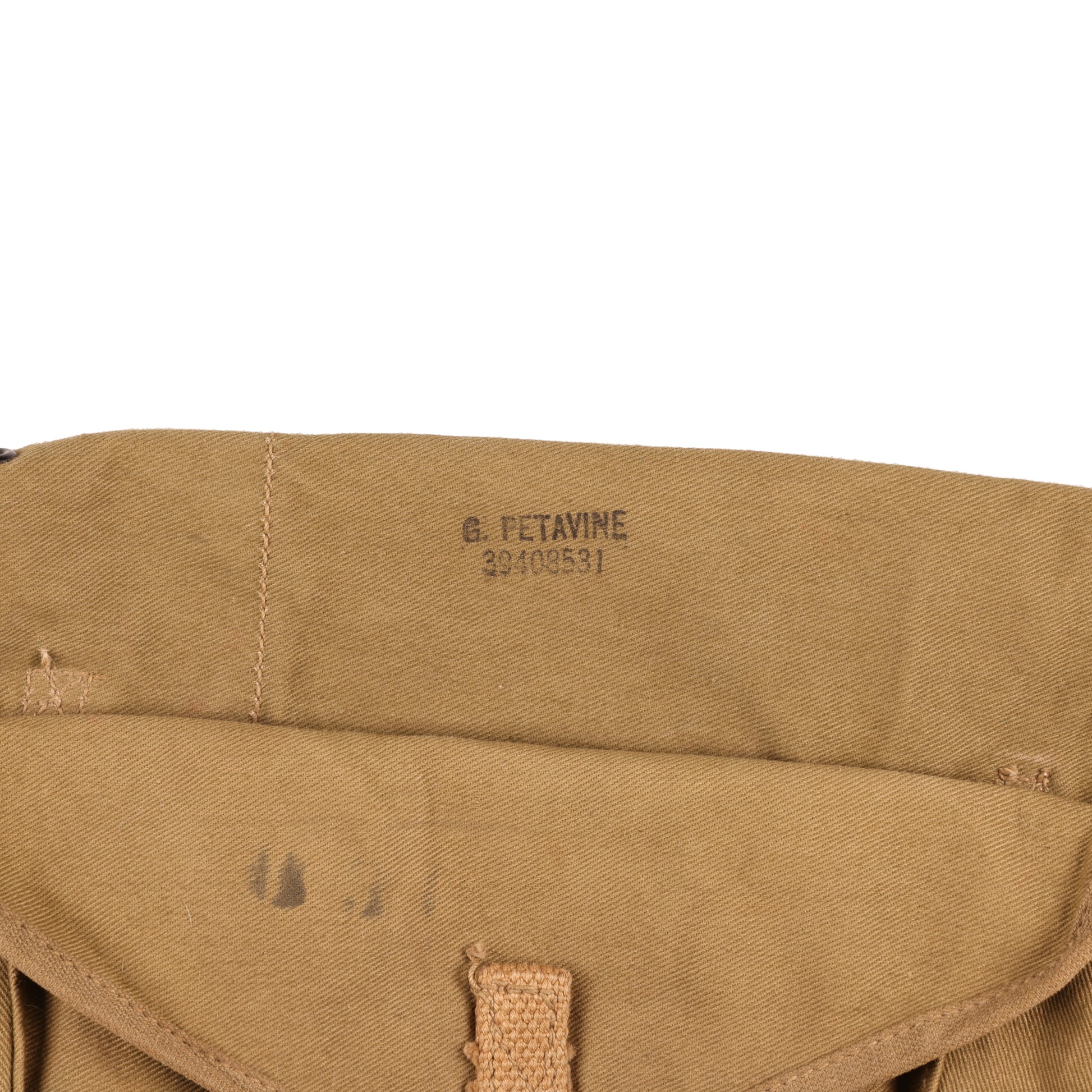 WWII U.S. Army M1928 Haversack by Baker-Lockwood Mfg. Co., Inc. with Pack Carrier & M1936 Pistol Belt Identified to George Petavine Jr. (1941)