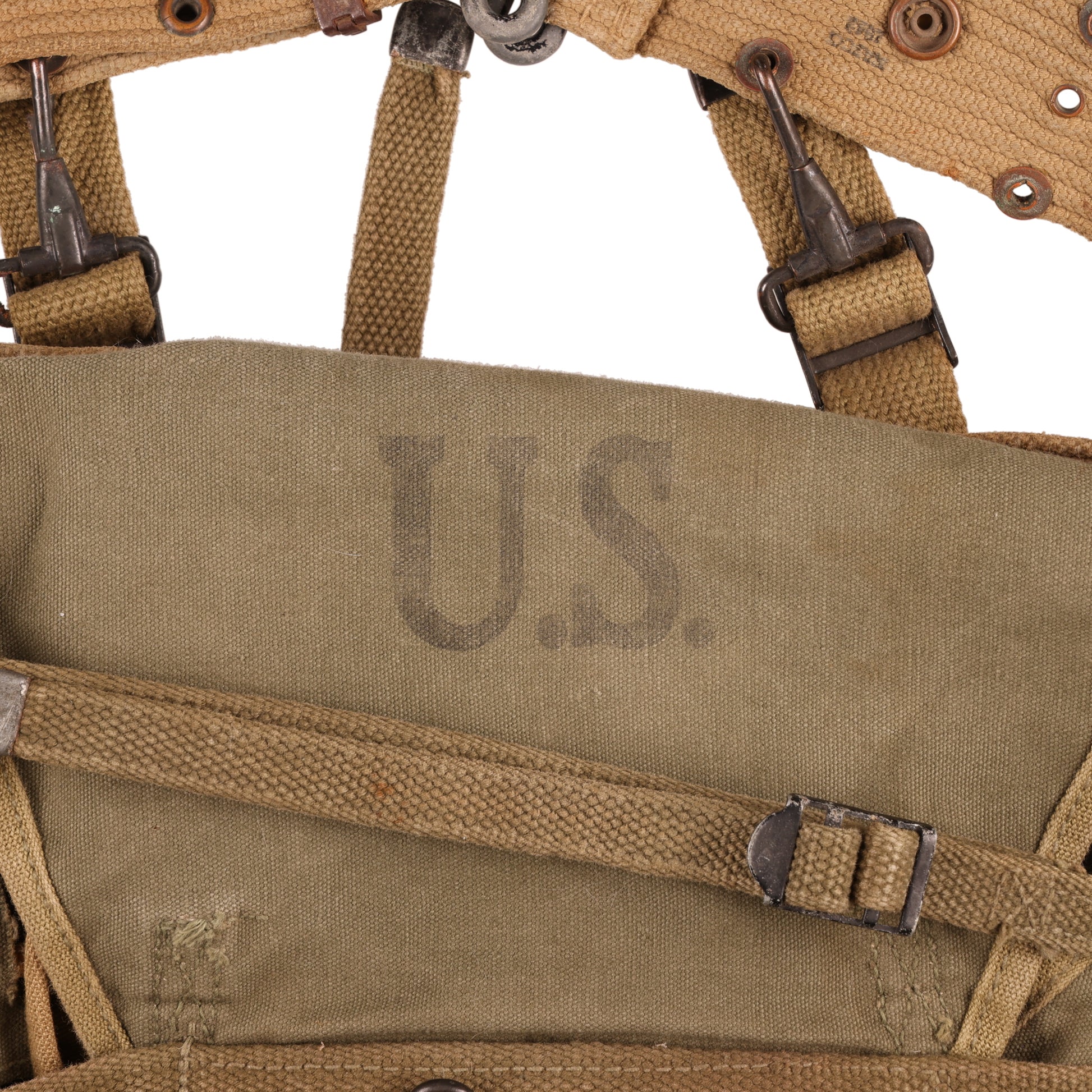 WWII U.S. Army M1928 Haversack by Baker-Lockwood Mfg. Co., Inc. with Pack Carrier & M1936 Pistol Belt Identified to George Petavine Jr. (1941)