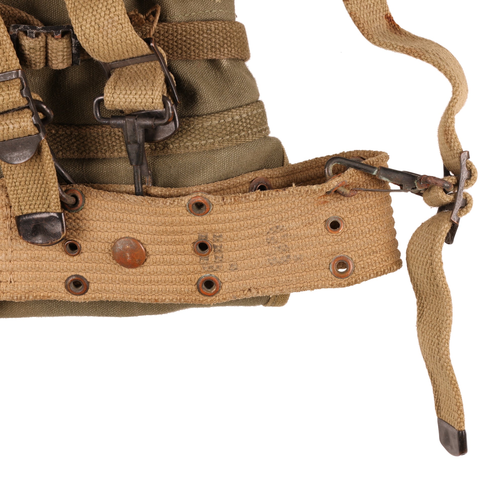 WWII U.S. Army M1928 Haversack by Baker-Lockwood Mfg. Co., Inc. with Pack Carrier & M1936 Pistol Belt Identified to George Petavine Jr. (1941)