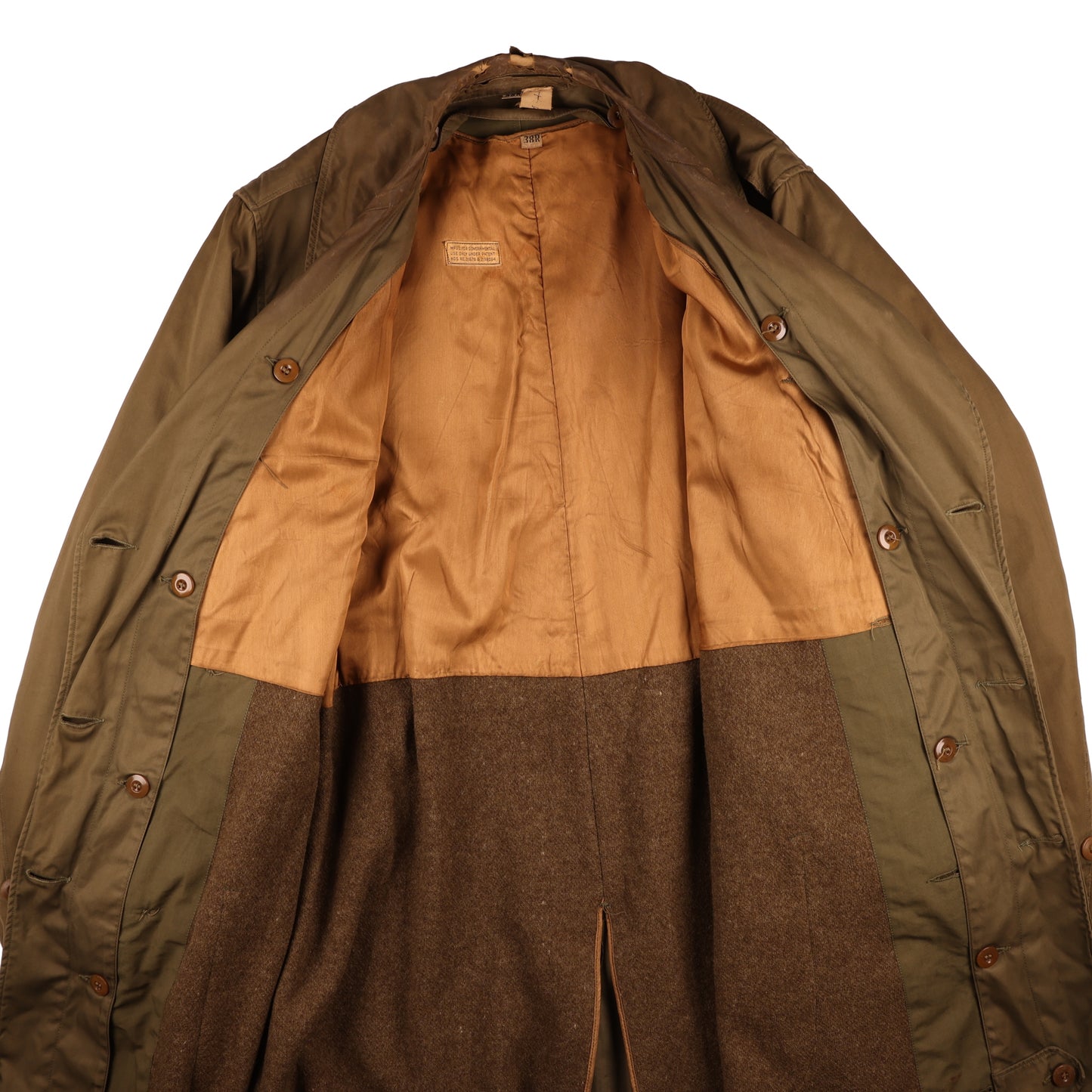 WWII U.S. Army Officer's Cotton Overcoat by Phila. Q.M. Depot Size 38R (1945)