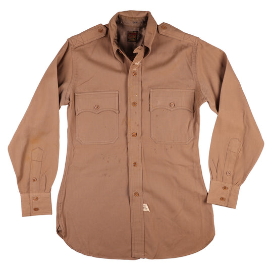 WWII U.S. Army Officer's Khaki Wool Service Shirt by Jackson Raymond Co., Inc. (Size 14 x 32)