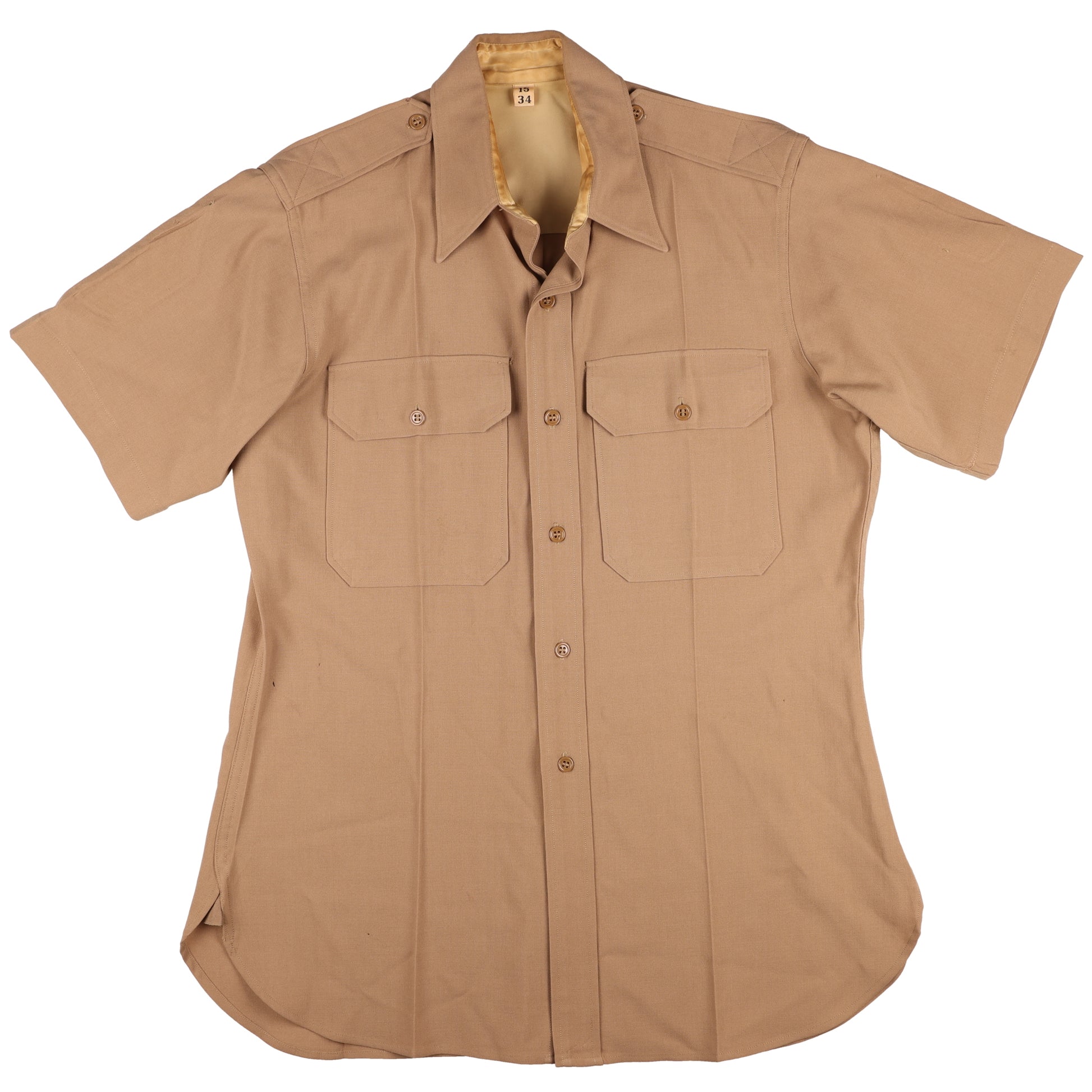 WWII U.S. Army Officer's Khaki Wool Service Shirt with Short Sleeves (Size 15 x 34)