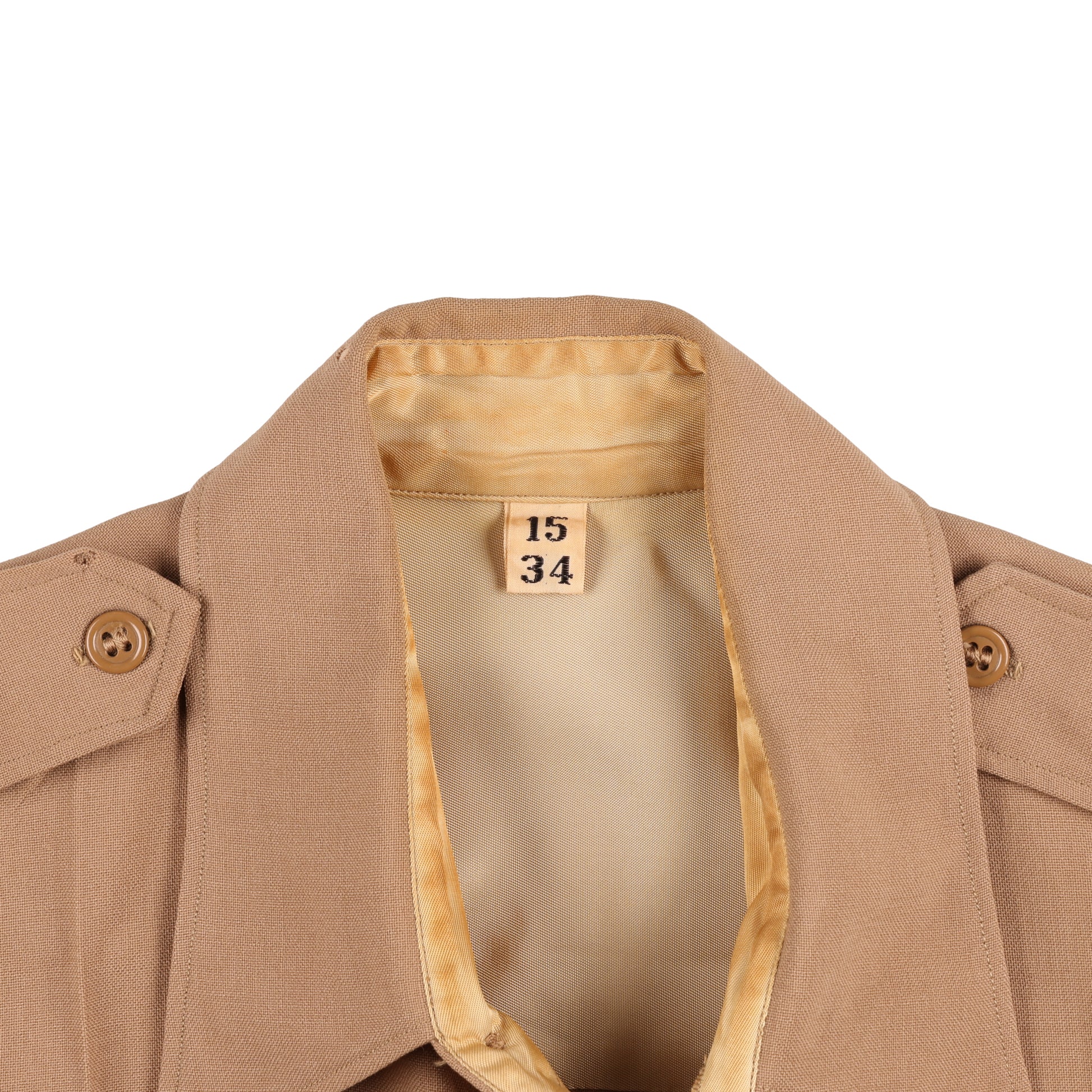 WWII U.S. Army Officer's Khaki Wool Service Shirt with Short Sleeves (Size 15 x 34)