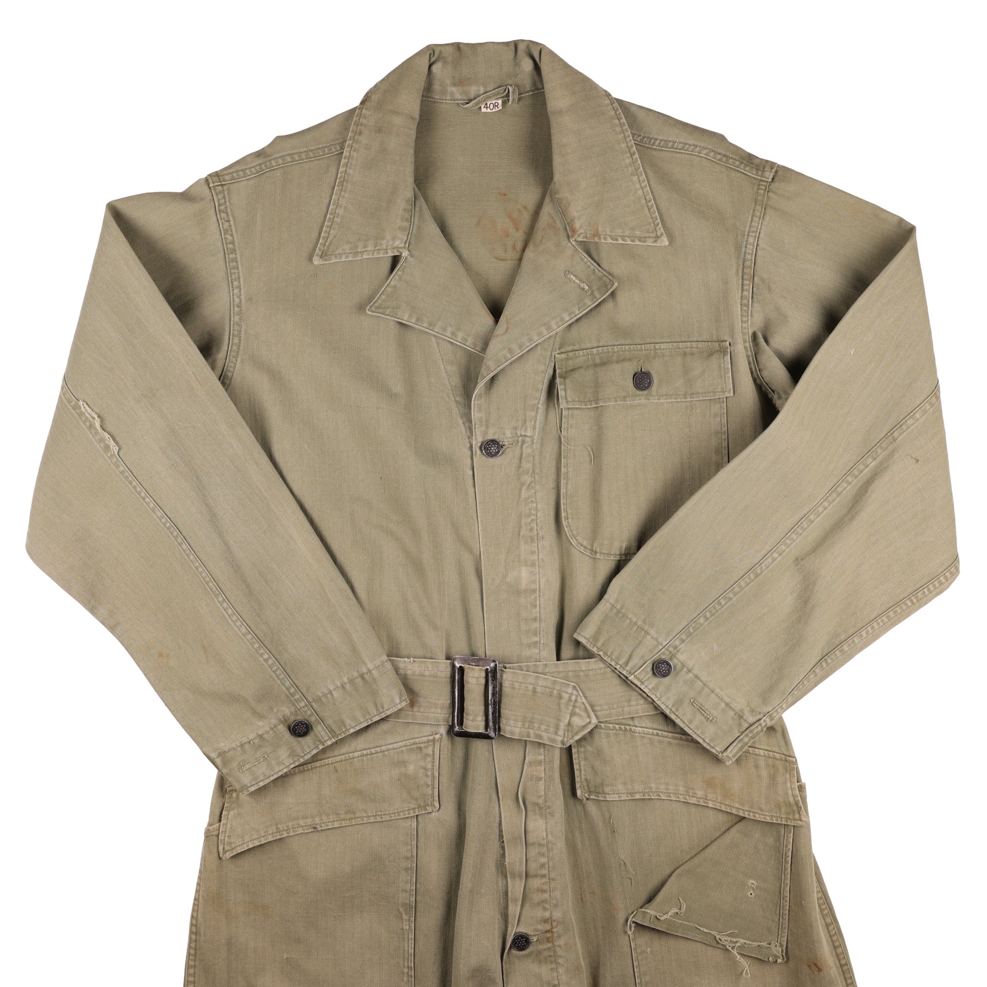 WWII U.S. Army Second Pattern HBT Coveralls with Gas Flap (Size 40R)