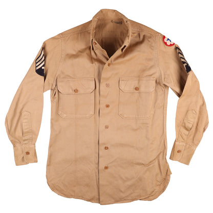 WWII U.S. Army Service Forces T/Sgt.'s Khaki Cotton Service Shirt Marked with Laundry Numbers (Size 14 x 32)