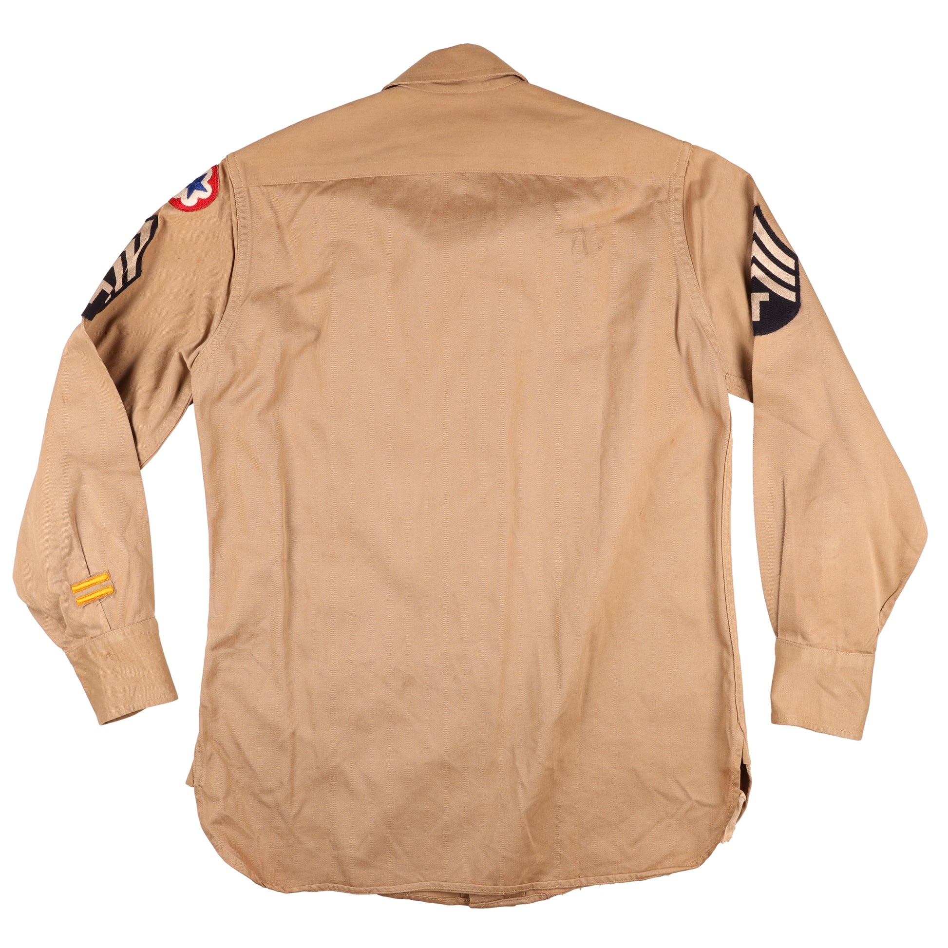 WWII U.S. Army Service Forces T/Sgt.'s Khaki Cotton Service Shirt Marked with Laundry Numbers (Size 14 x 32)