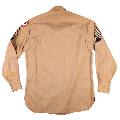 WWII U.S. Army Service Forces T/Sgt.'s Khaki Cotton Service Shirt Marked with Laundry Numbers (Size 14 x 32)