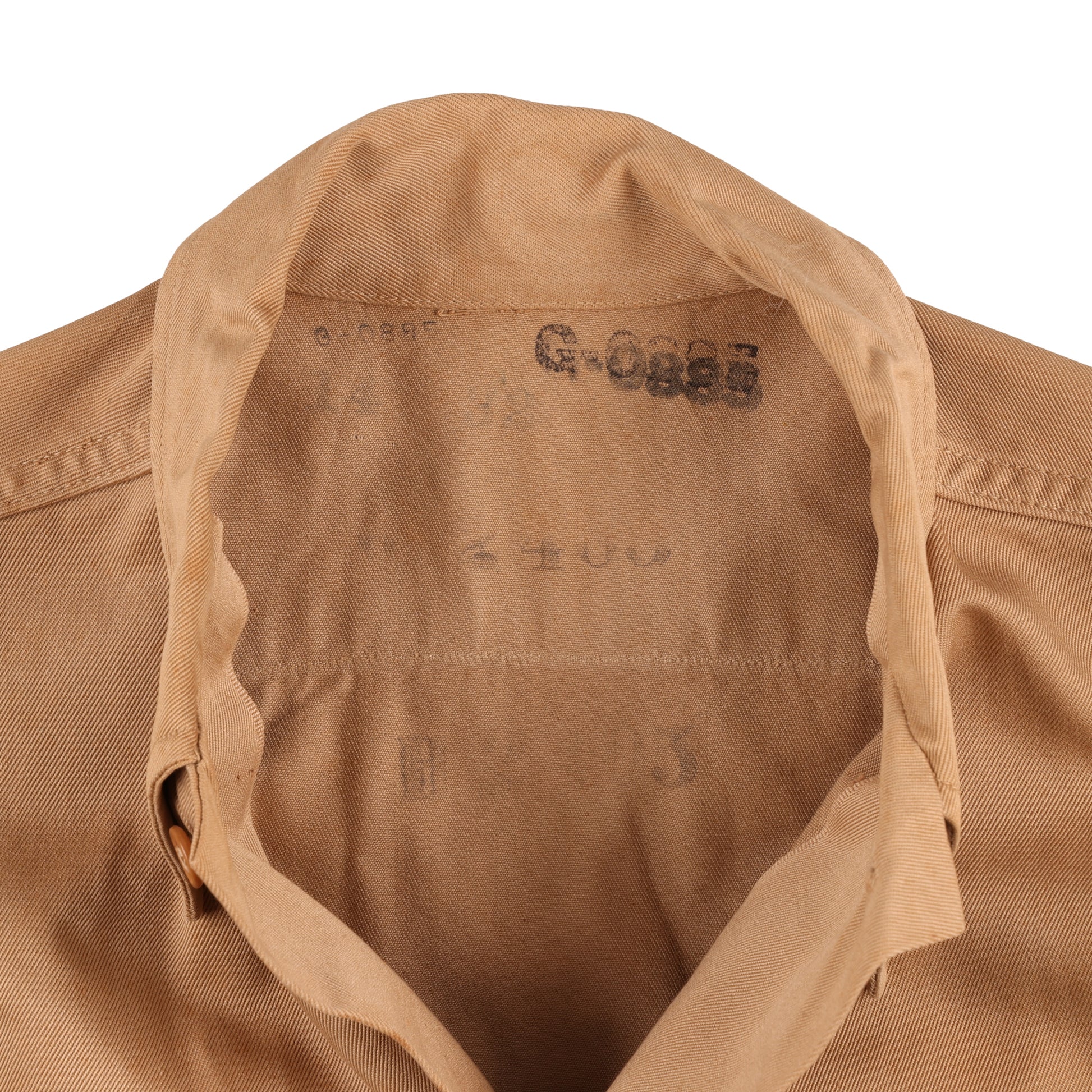 WWII U.S. Army Service Forces T/Sgt.'s Khaki Cotton Service Shirt Marked with Laundry Numbers (Size 14 x 32)