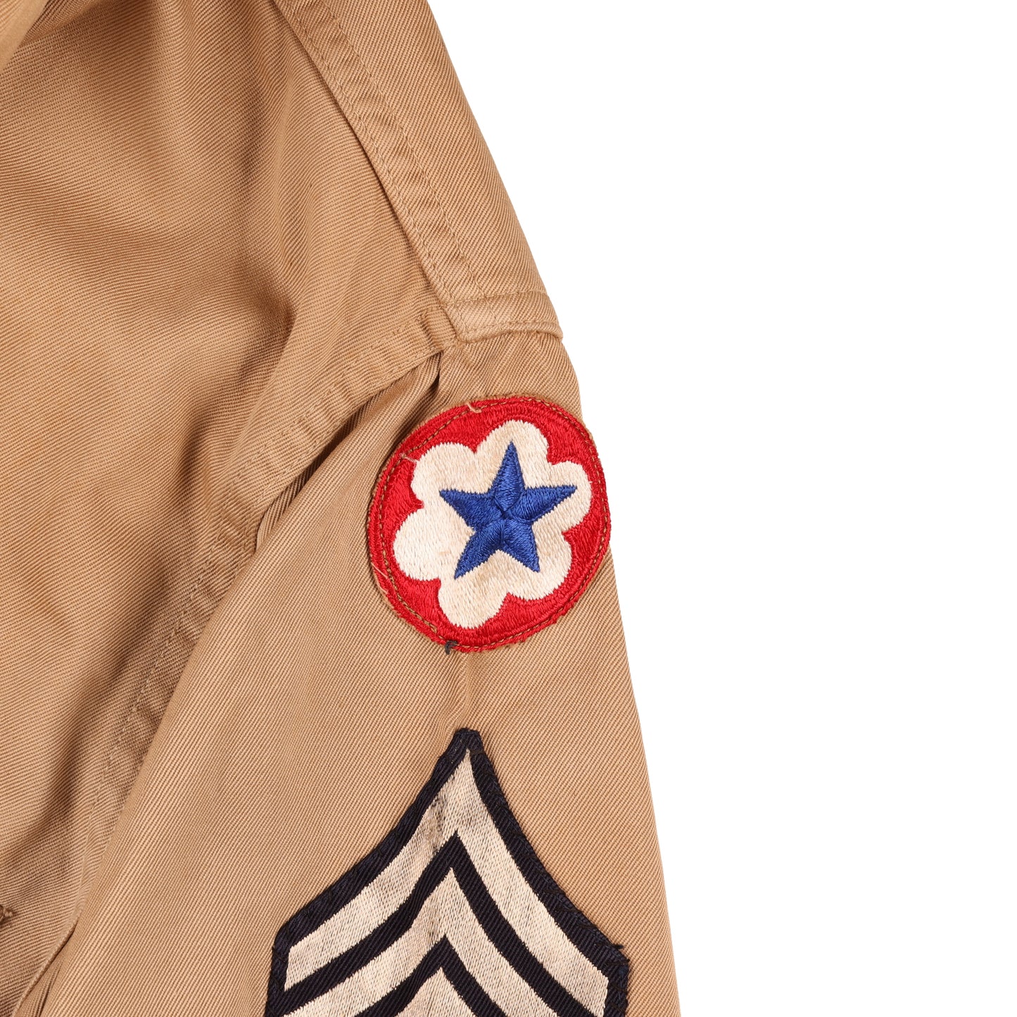 WWII U.S. Army Service Forces T/Sgt.'s Khaki Cotton Service Shirt Marked with Laundry Numbers (Size 14 x 32)