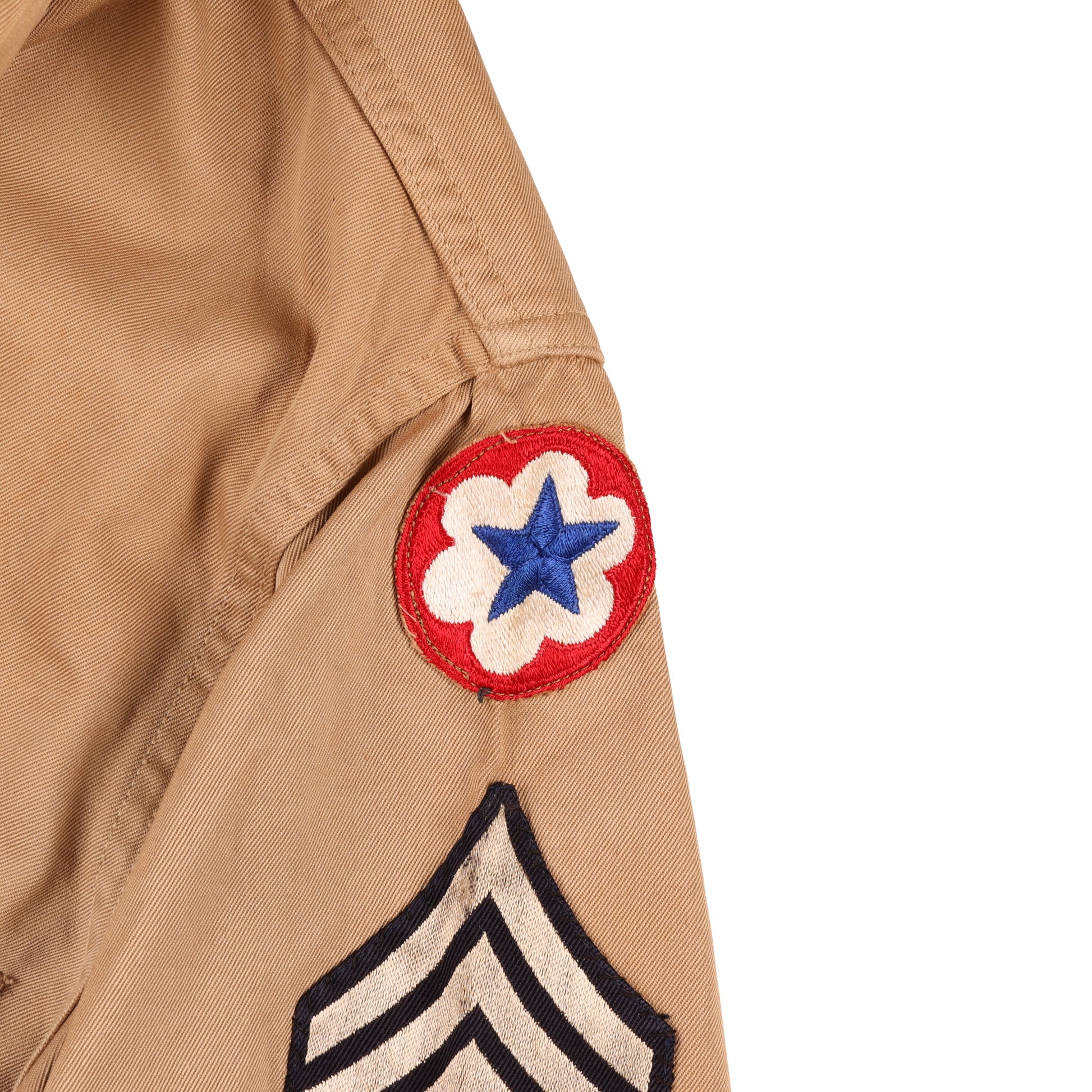 WWII U.S. Army Service Forces T/Sgt.'s Khaki Cotton Service Shirt Marked with Laundry Numbers (Size 14 x 32)