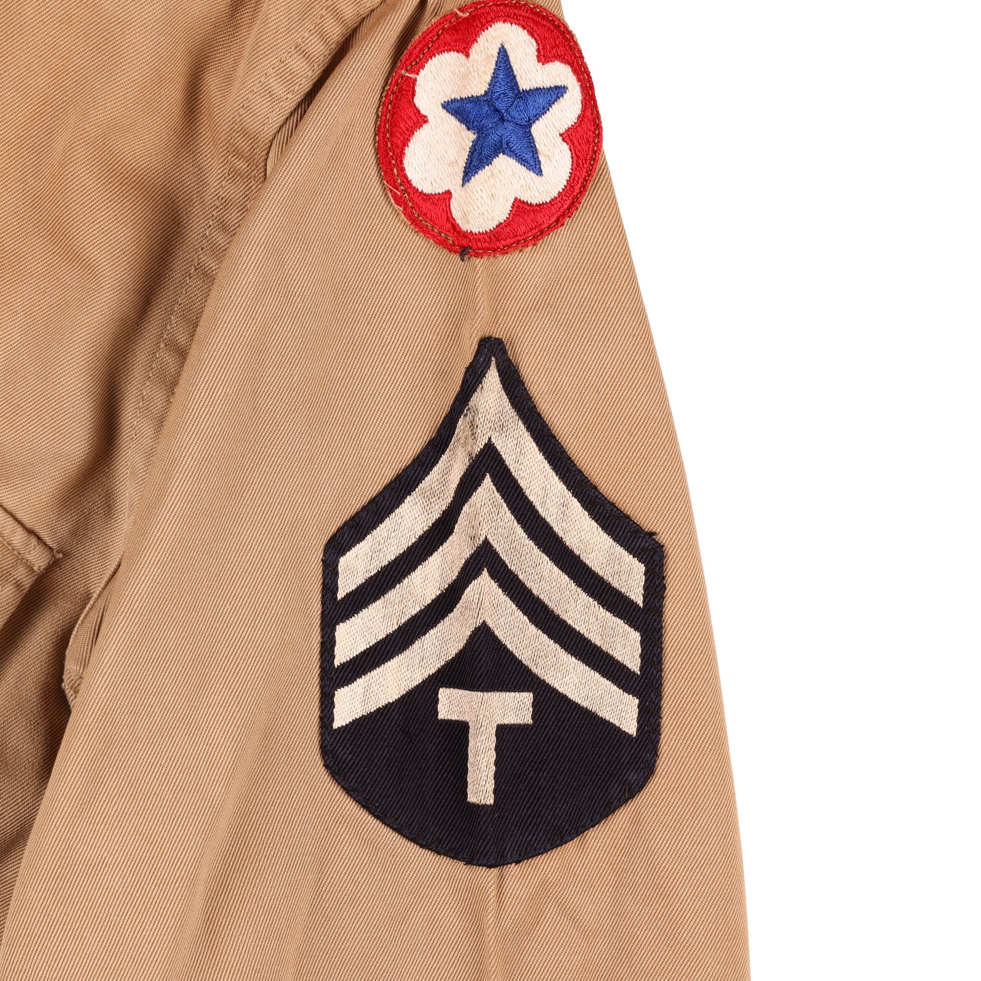 WWII U.S. Army Service Forces T/Sgt.'s Khaki Cotton Service Shirt Marked with Laundry Numbers (Size 14 x 32)