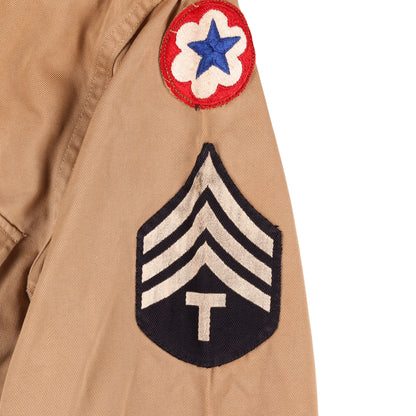 WWII U.S. Army Service Forces T/Sgt.'s Khaki Cotton Service Shirt Marked with Laundry Numbers (Size 14 x 32)
