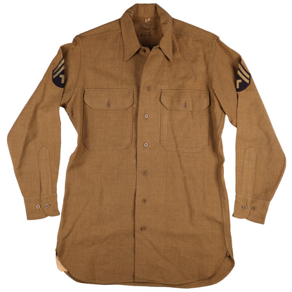 WWII U.S. Army T/5's M37 Wool Service Shirt with Gas Flap Marked with Laundry Number (Size 14 1/2 x 32)