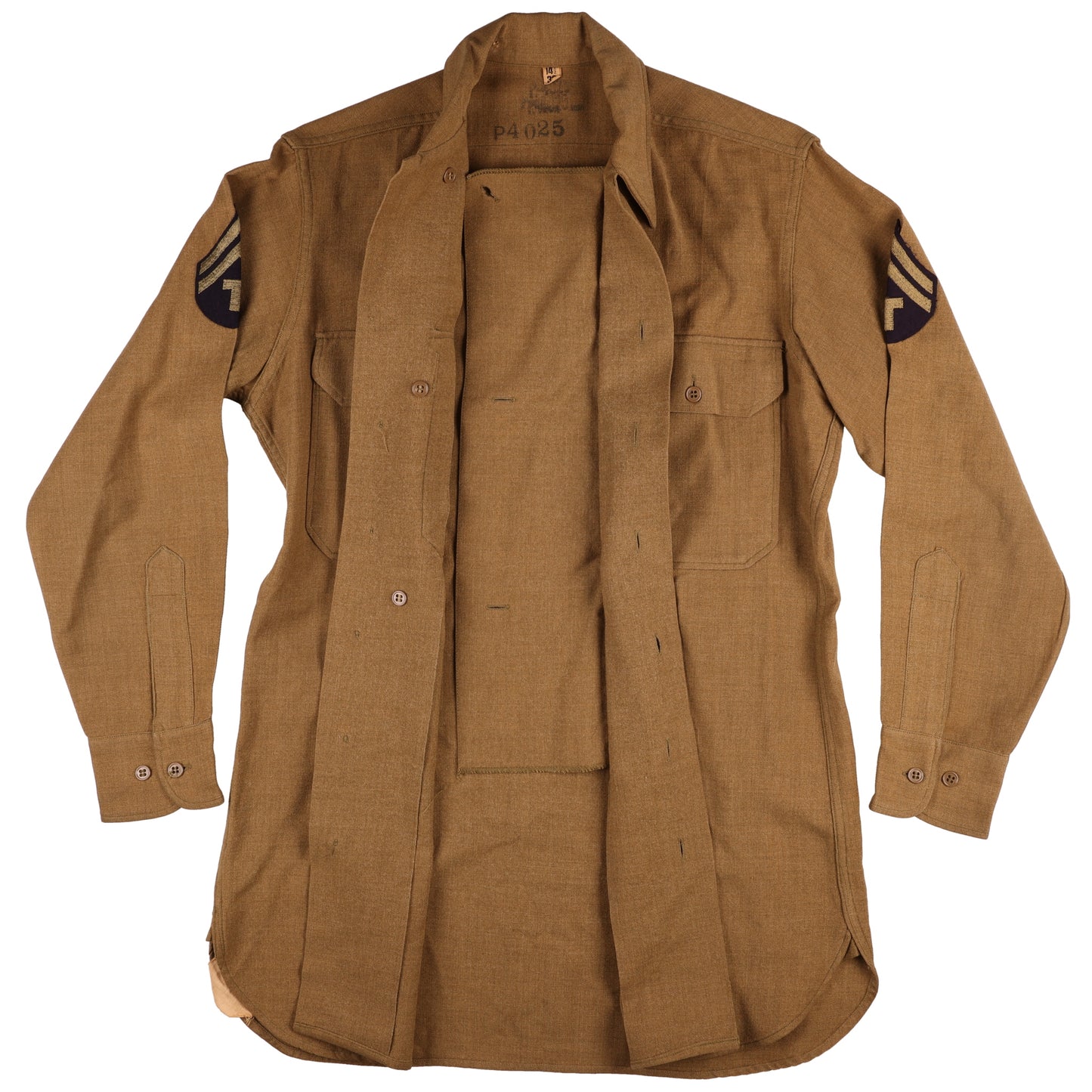 WWII U.S. Army T/5's M37 Wool Service Shirt with Gas Flap Marked with Laundry Number (Size 14 1/2 x 32)