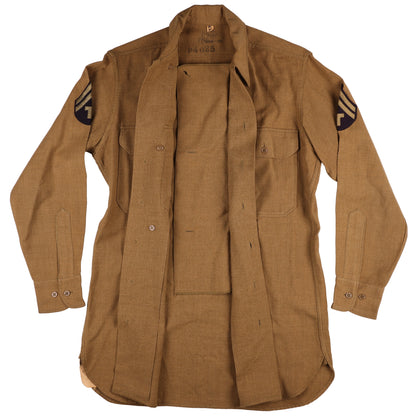 WWII U.S. Army T/5's M37 Wool Service Shirt with Gas Flap Marked with Laundry Number (Size 14 1/2 x 32)