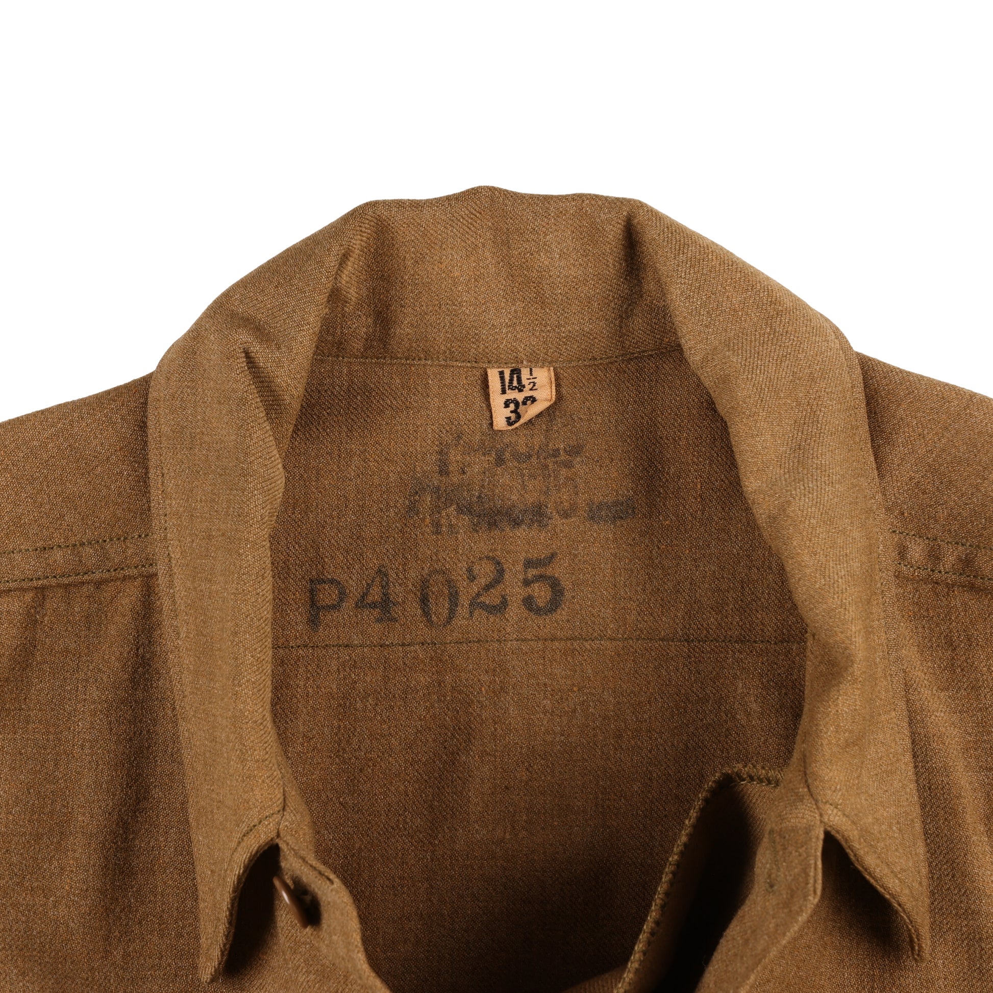 WWII U.S. Army T/5's M37 Wool Service Shirt with Gas Flap Marked with Laundry Number (Size 14 1/2 x 32)
