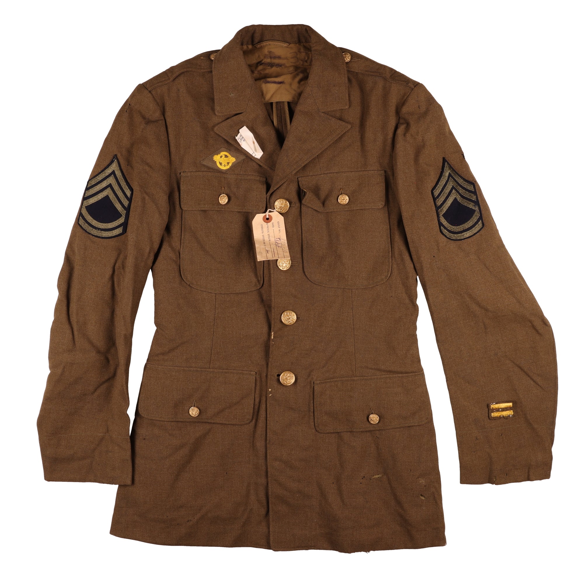 WWII USAAF Wool Service Jacket, M37 Wool Service Shirt, Garrison Caps, Trousers Belt, & Collar Discs Attributed to T/Sgt. William T. Alexander