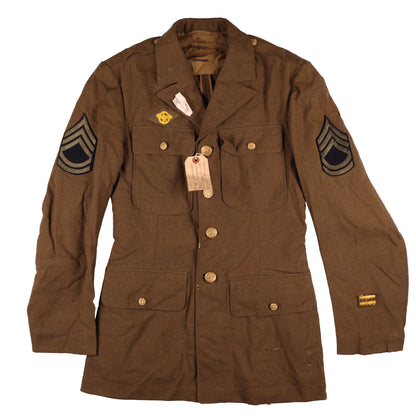 WWII USAAF Wool Service Jacket, M37 Wool Service Shirt, Garrison Caps, Trousers Belt, & Collar Discs Attributed to T/Sgt. William T. Alexander