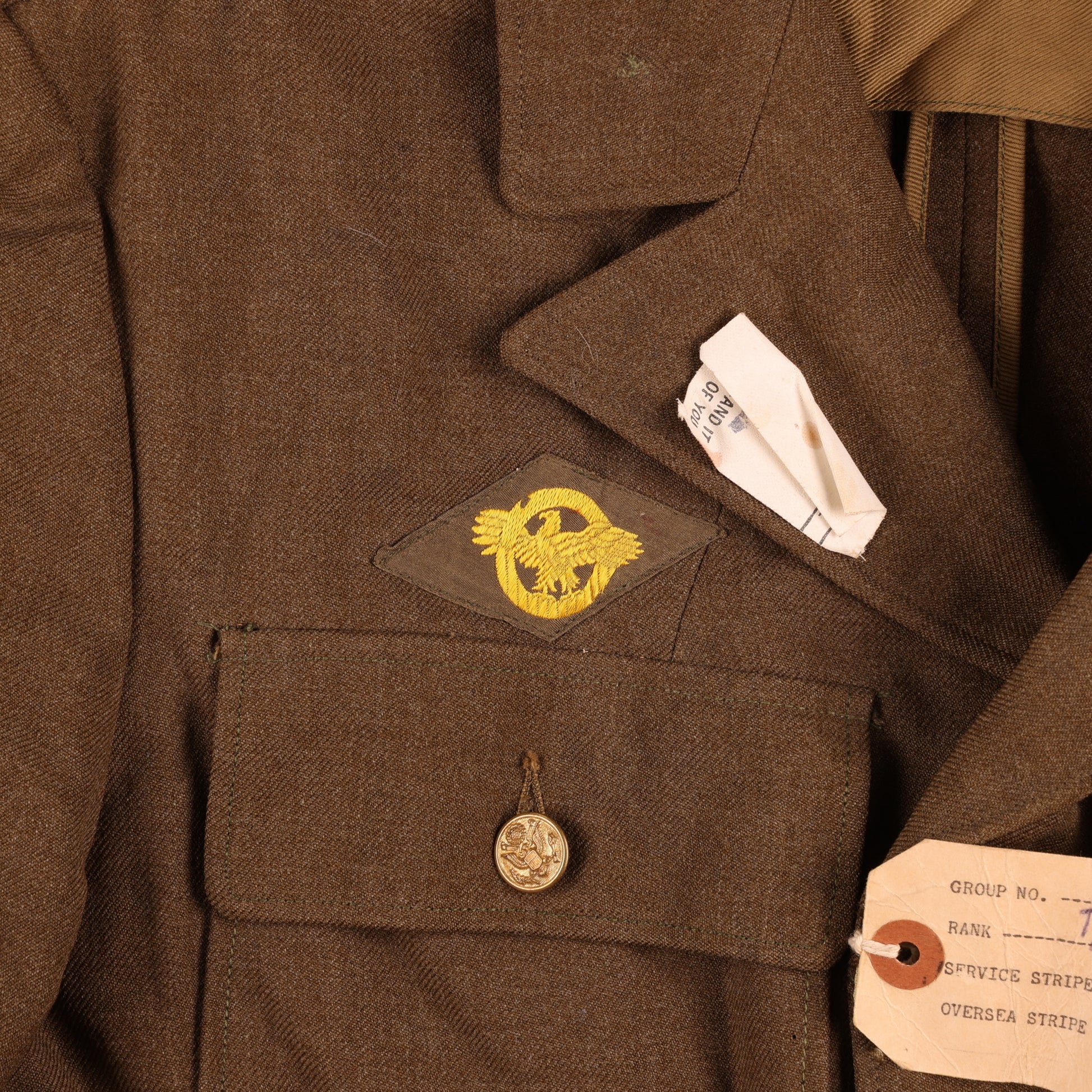 WWII USAAF Wool Service Jacket, M37 Wool Service Shirt, Garrison Caps, Trousers Belt, & Collar Discs Attributed to T/Sgt. William T. Alexander