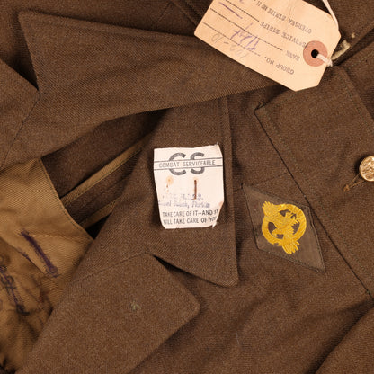 WWII USAAF Wool Service Jacket, M37 Wool Service Shirt, Garrison Caps, Trousers Belt, & Collar Discs Attributed to T/Sgt. William T. Alexander