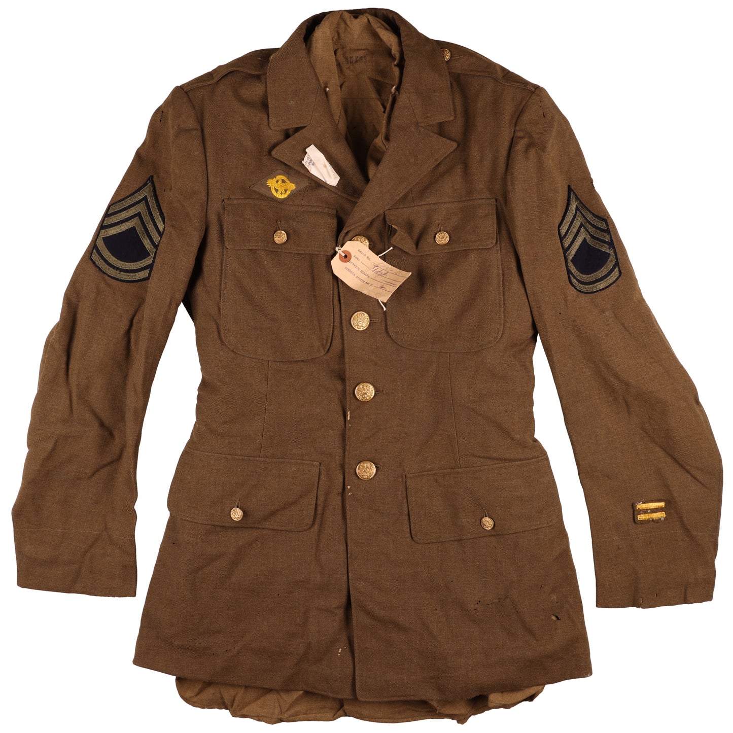 WWII USAAF Wool Service Jacket, M37 Wool Service Shirt, Garrison Caps, Trousers Belt, & Collar Discs Attributed to T/Sgt. William T. Alexander