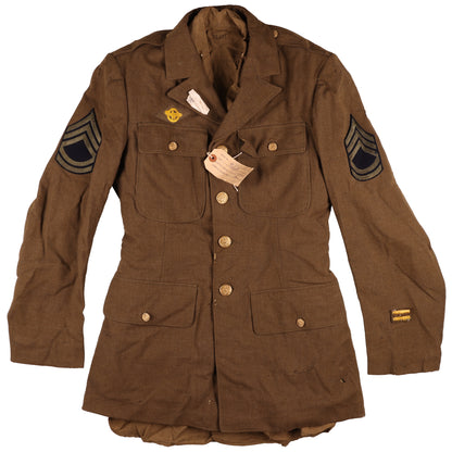 WWII USAAF Wool Service Jacket, M37 Wool Service Shirt, Garrison Caps, Trousers Belt, & Collar Discs Attributed to T/Sgt. William T. Alexander