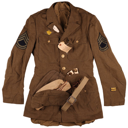 WWII USAAF Wool Service Jacket, M37 Wool Service Shirt, Garrison Caps, Trousers Belt, & Collar Discs Attributed to T/Sgt. William T. Alexander