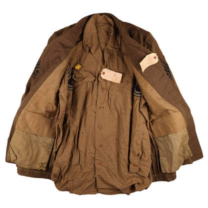 WWII USAAF Wool Service Jacket, M37 Wool Service Shirt, Garrison Caps, Trousers Belt, & Collar Discs Attributed to T/Sgt. William T. Alexander