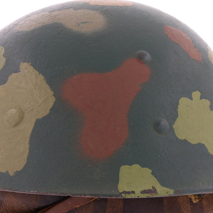 WWII U.S. Camouflage Painted Westinghouse M-1 Helmet Liner with Headband, Neckband & Leather Chinstrap (1944-45)