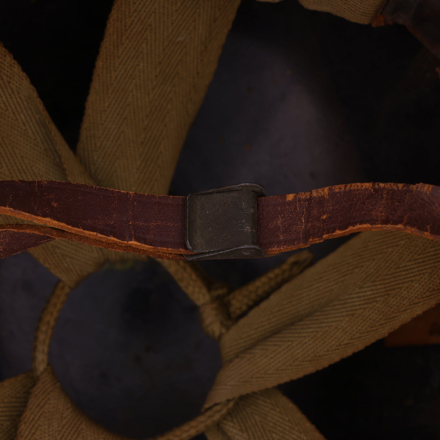 WWII U.S. Capac M-1 Helmet Liner with Headband, Neckband & Leather Chinstrap (1943-44)