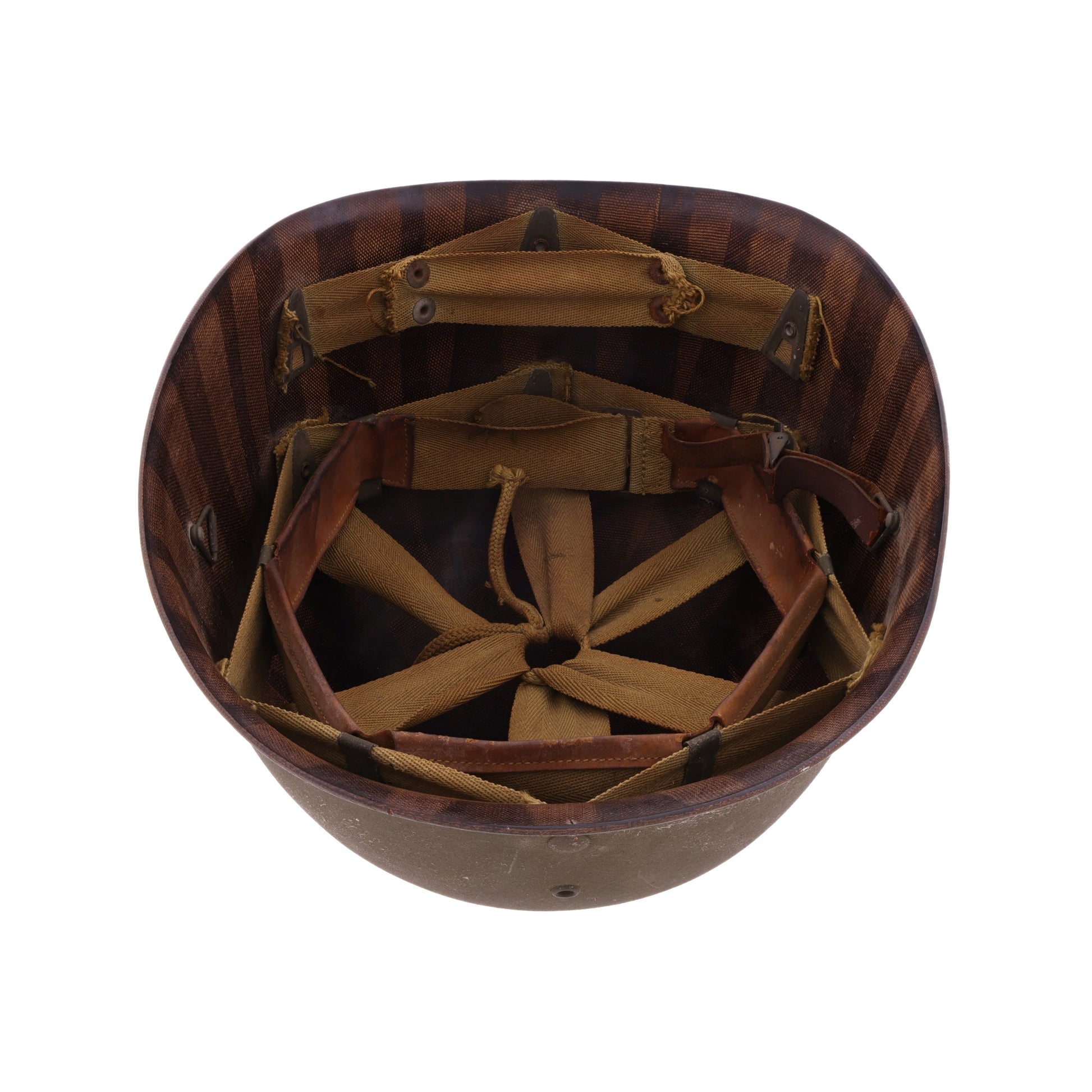 WWII U.S. Inland/Firestone M-1 Helmet Liner with Headband, Neckband & Leather Chinstrap (1943-44)