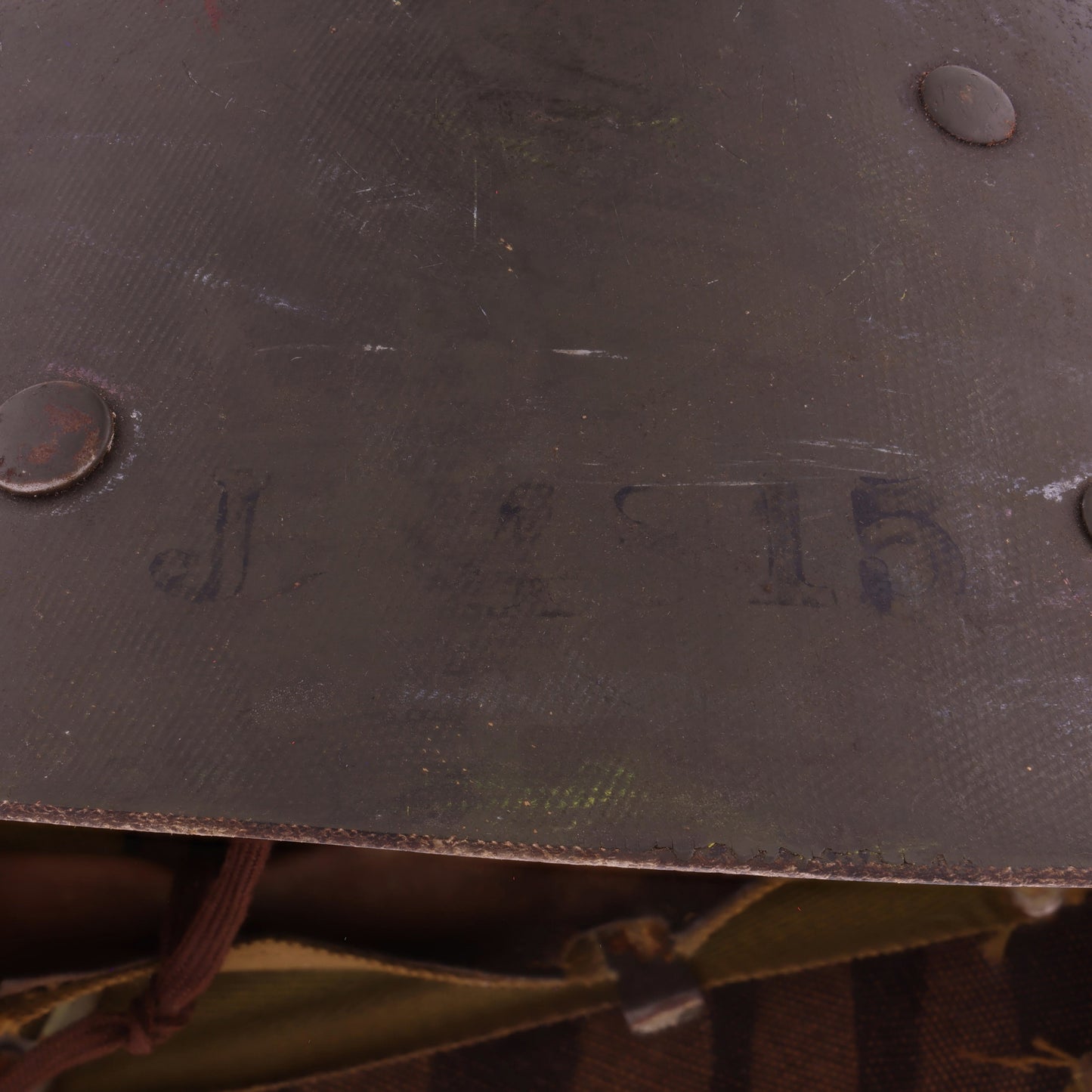 WWII U.S. Inland M-1 Helmet Liner with Headband & Neckband Marked with Laundry Number (1942-43)
