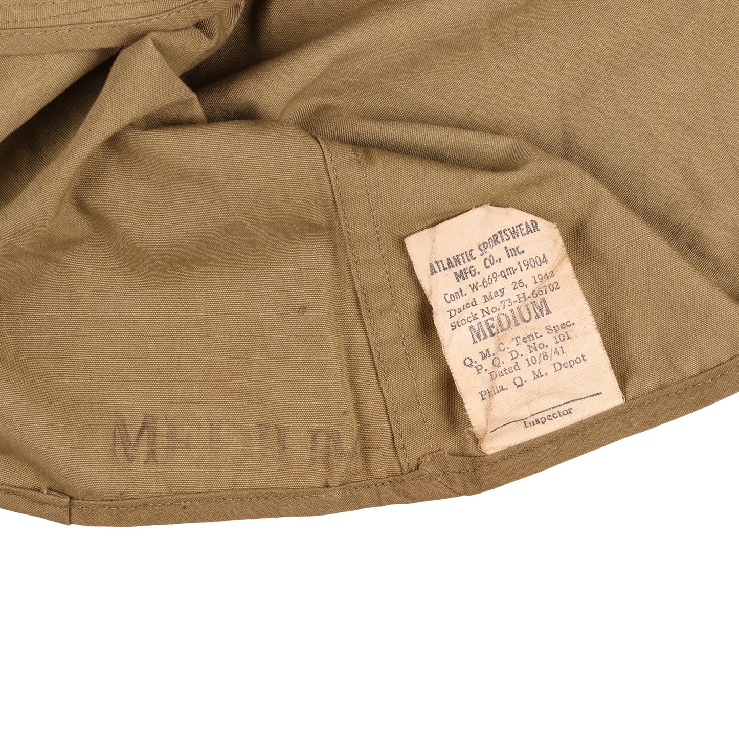WWII U.S. M1941 Field Jacket Hood by Atlantic Sportswear Mfg. Co., Inc. Size Medium (1942)
