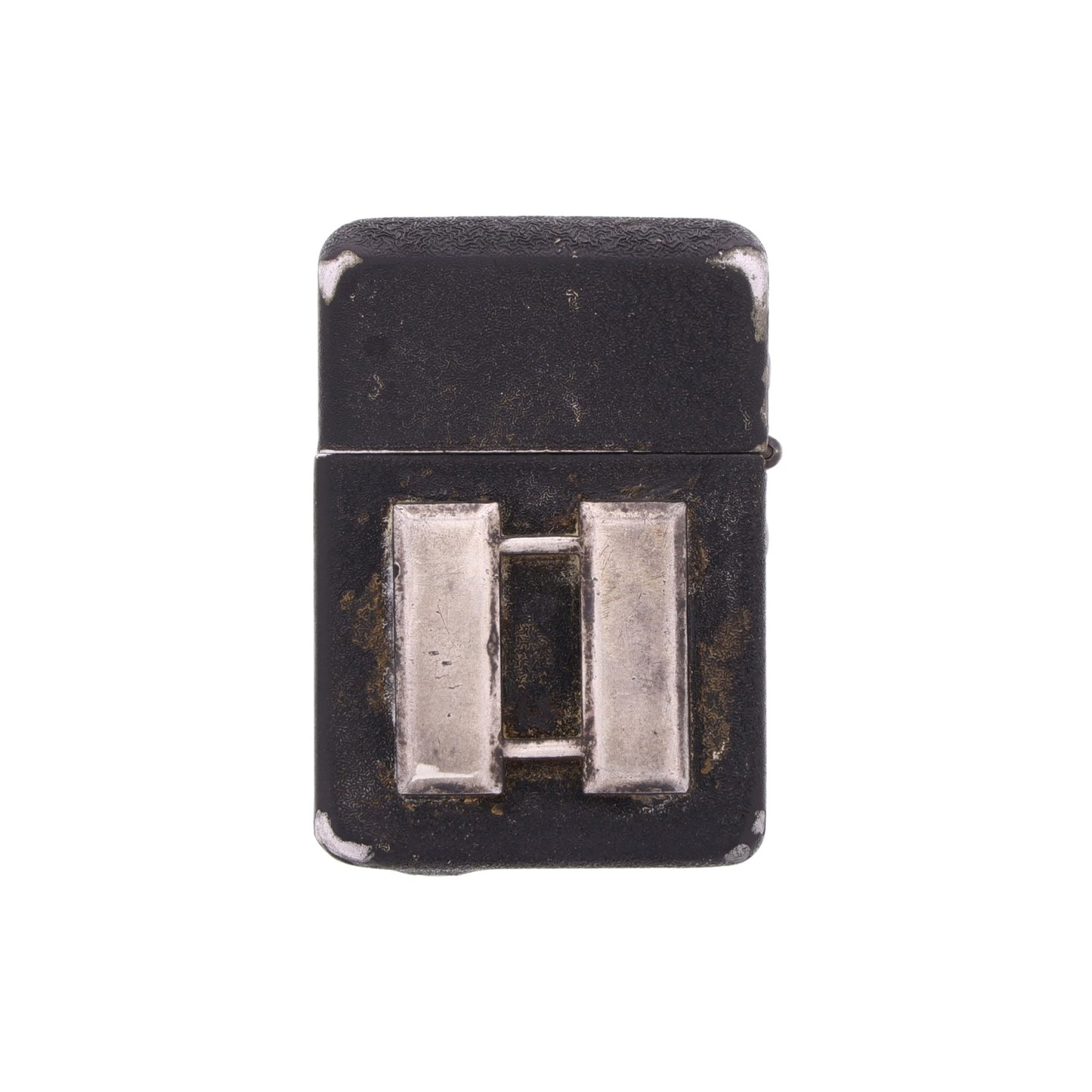 WWII U.S. Matawan "Wind-Master" Lighter with Black Crackle Finish & Sterling Silver Capt.'s Rank Pin Identified to Capt. Marcella V. Brandyberry