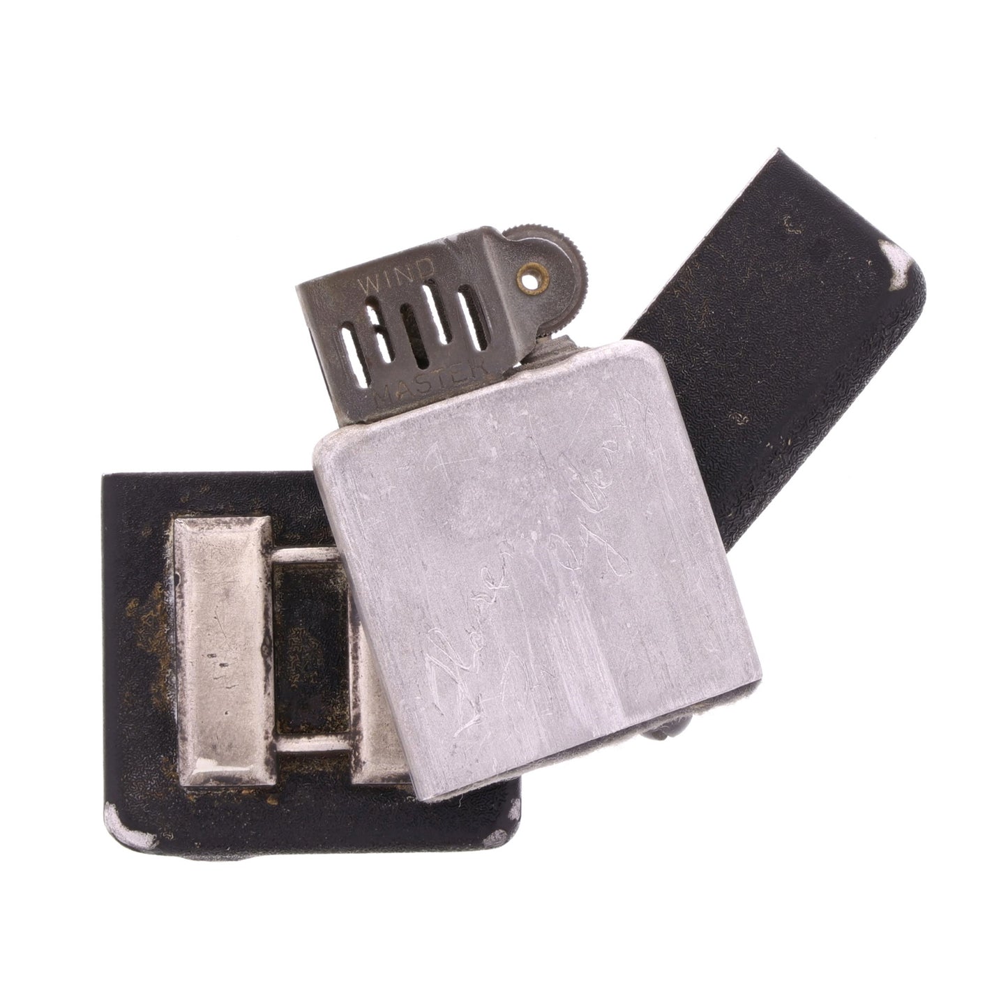 WWII U.S. Matawan "Wind-Master" Lighter with Black Crackle Finish & Sterling Silver Capt.'s Rank Pin Identified to Capt. Marcella V. Brandyberry