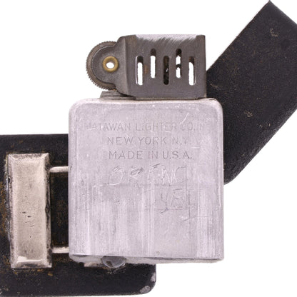 WWII U.S. Matawan "Wind-Master" Lighter with Black Crackle Finish & Sterling Silver Capt.'s Rank Pin Identified to Capt. Marcella V. Brandyberry