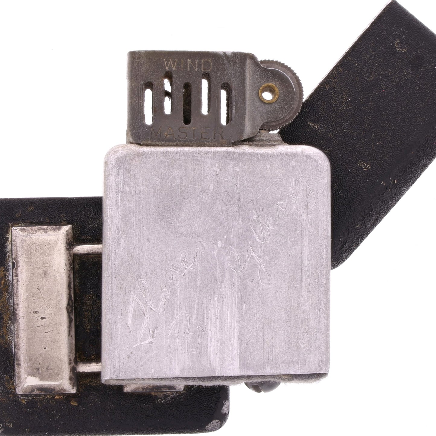 WWII U.S. Matawan "Wind-Master" Lighter with Black Crackle Finish & Sterling Silver Capt.'s Rank Pin Identified to Capt. Marcella V. Brandyberry